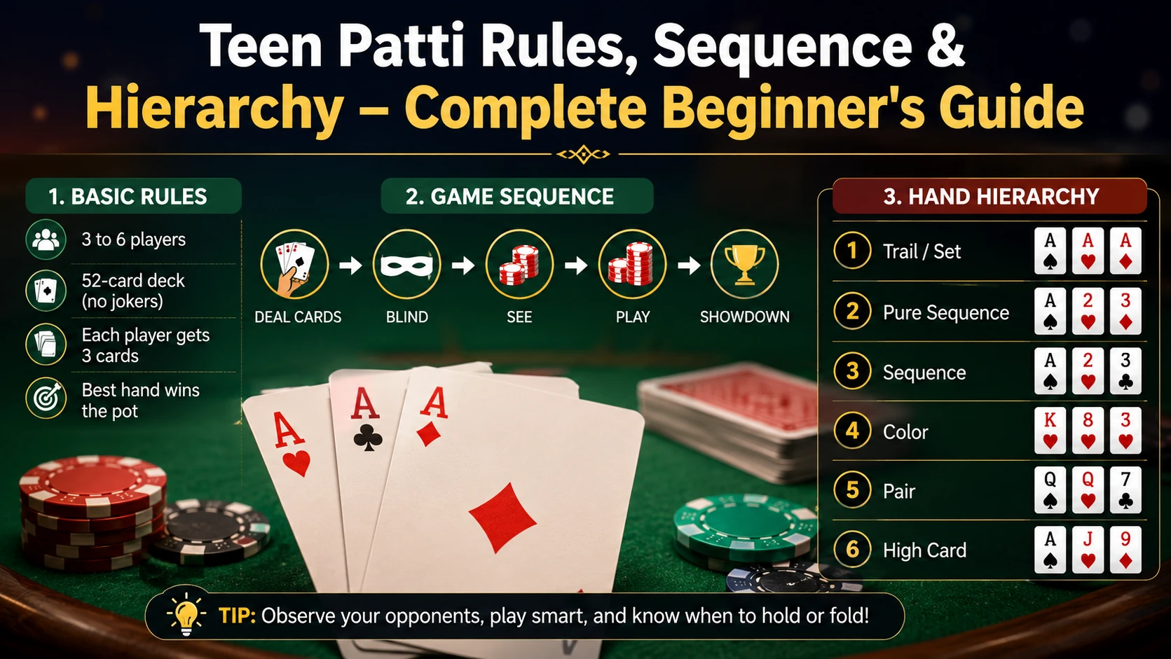 Teen Patti Rules, Sequence & Hierarchy